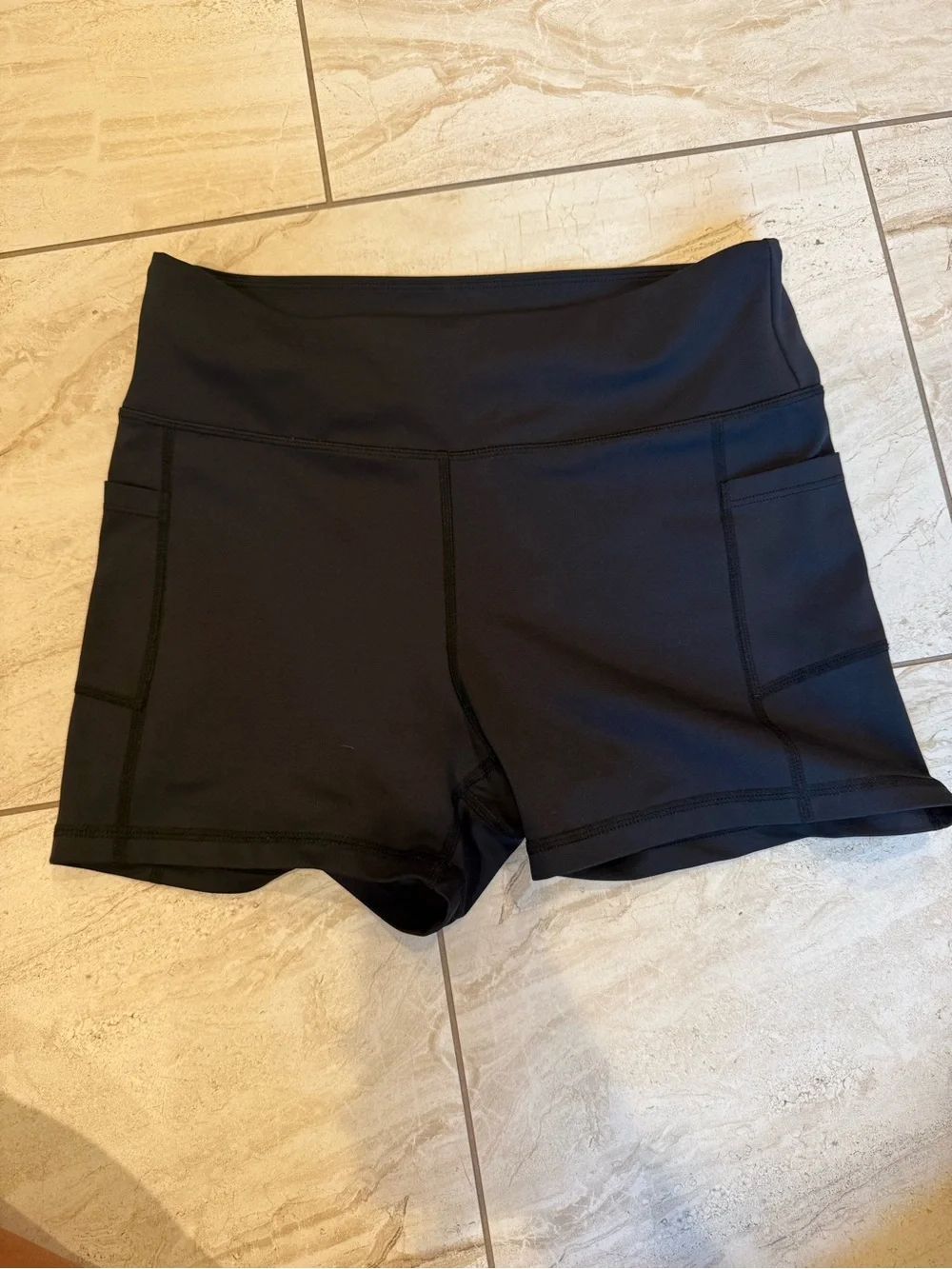 Black Women's High-Rise Bike Shorts with Side Pockets